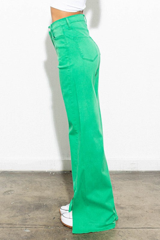 Front Slit Wide Leg Tencel Pants