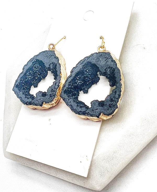 Black Agate Slice Resin Statement Earrings