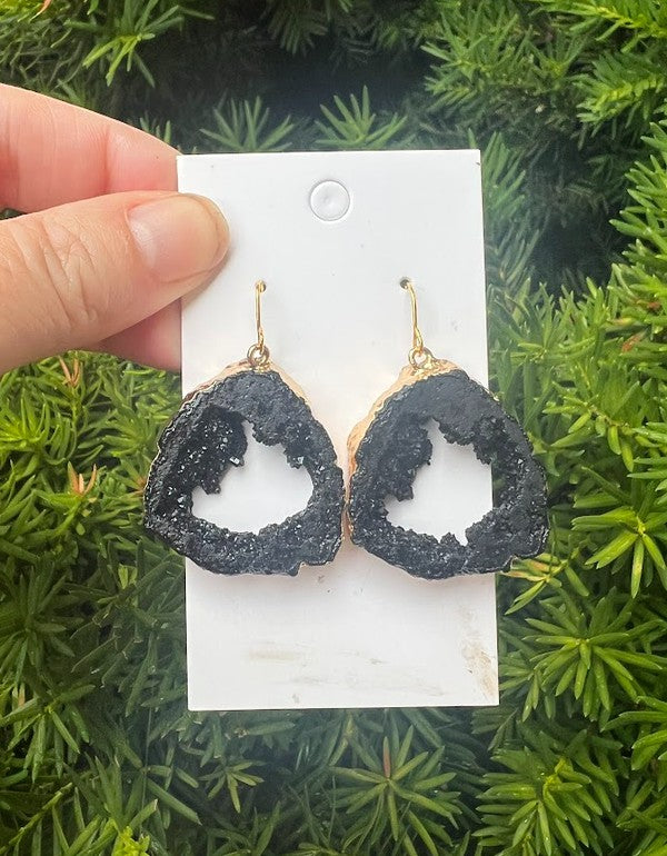 Black Agate Slice Resin Statement Earrings