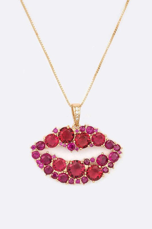 Cubic Zirconia Kiss Lips Pendant Necklace