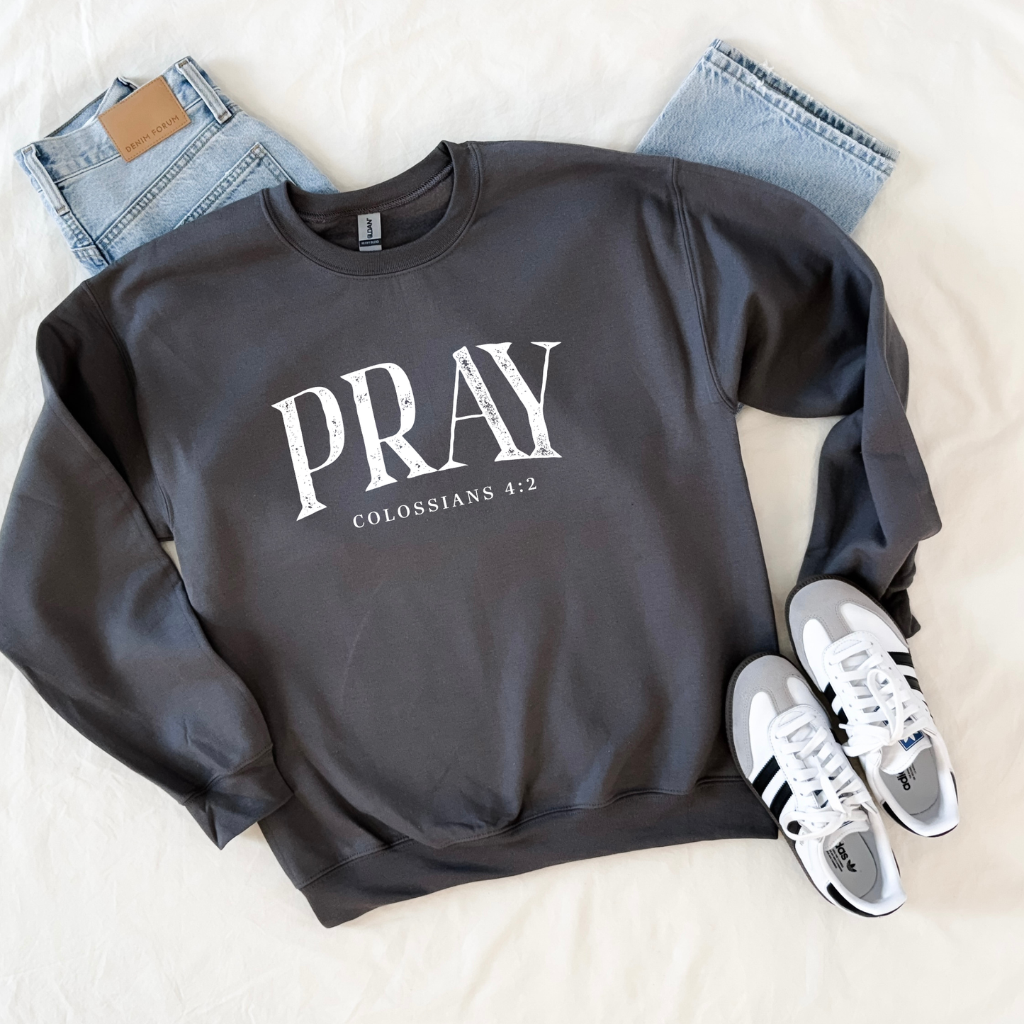 PRAY Faith Sweatshirt Minimalist Design | Gildan
