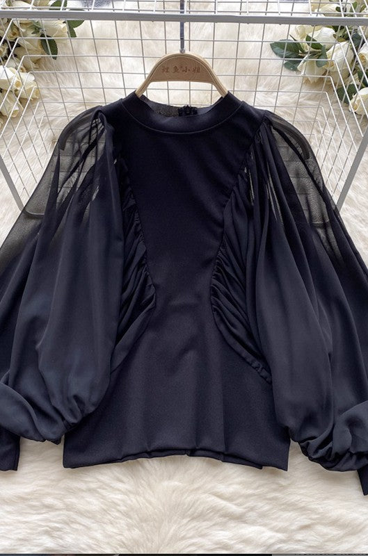 Puff mesh long sleeve top