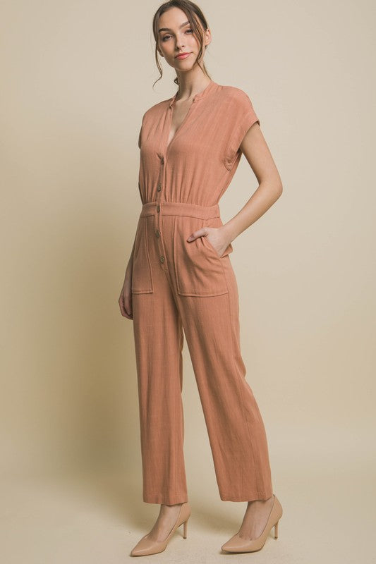 V-Neck Pocketed Jumpsuit