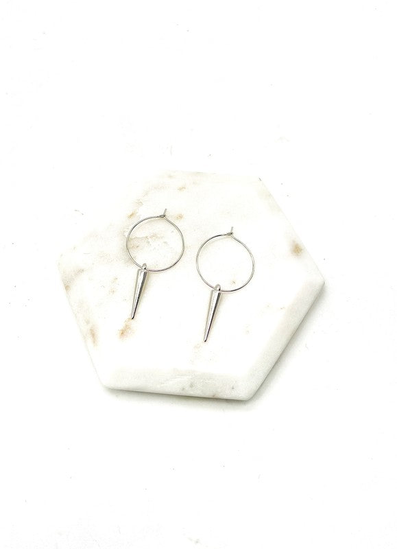 Silver Spike Hoop Metal Earrings