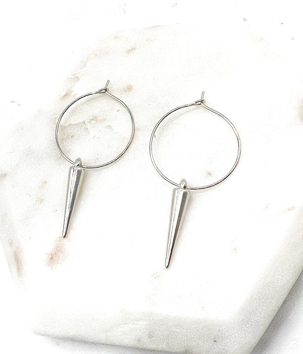 Silver Spike Hoop Metal Earrings