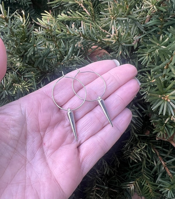 Silver Spike Hoop Metal Earrings