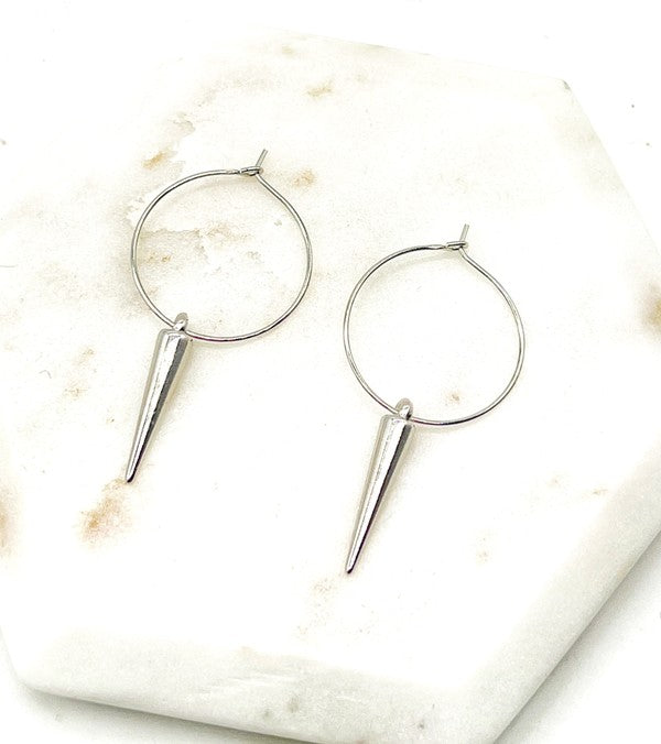 Silver Spike Hoop Metal Earrings