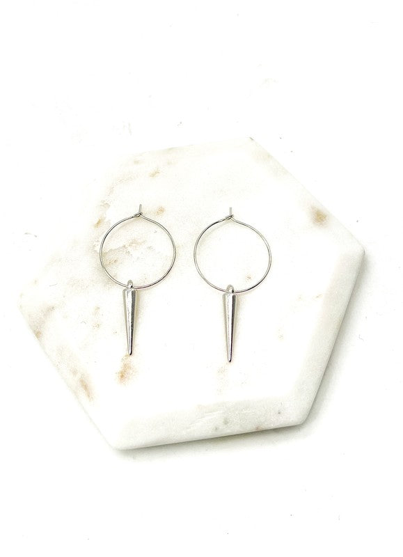 Silver Spike Hoop Metal Earrings