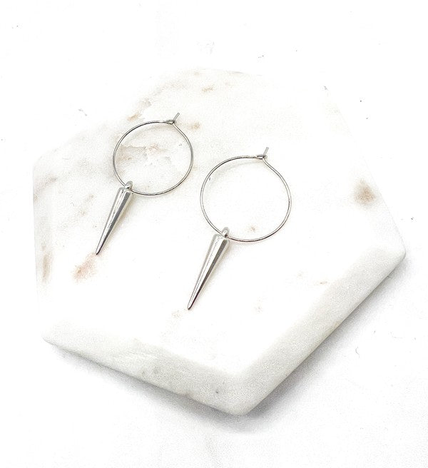 Silver Spike Hoop Metal Earrings