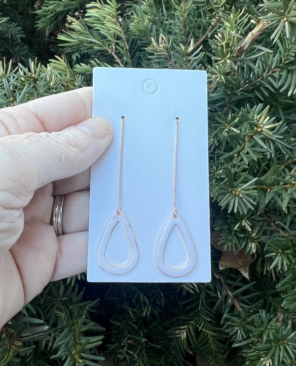 White Gold Teardrop Threader Minimalist Earrings