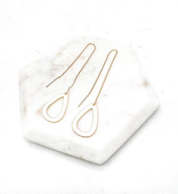 White Gold Teardrop Threader Minimalist Earrings