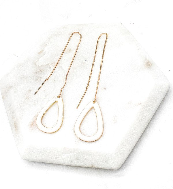 White Gold Teardrop Threader Minimalist Earrings