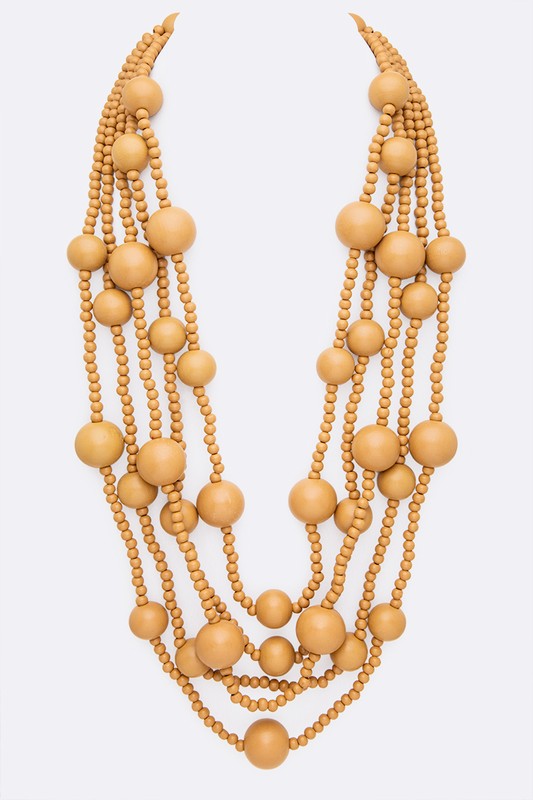 Mulit Layered Statement Wooden Beads Necklace