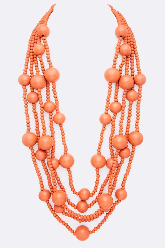 Mulit Layered Statement Wooden Beads Necklace