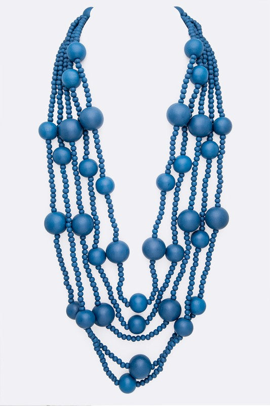 Mulit Layered Statement Wooden Beads Necklace