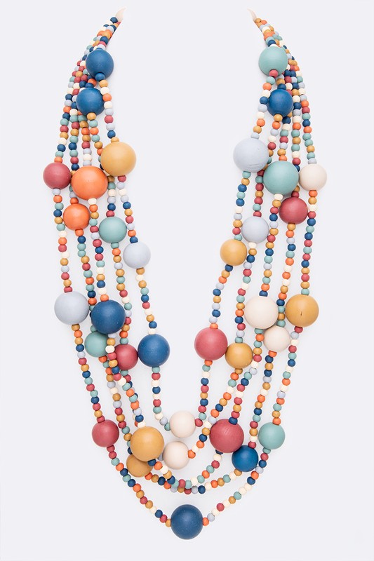 Mulit Layered Statement Wooden Beads Necklace