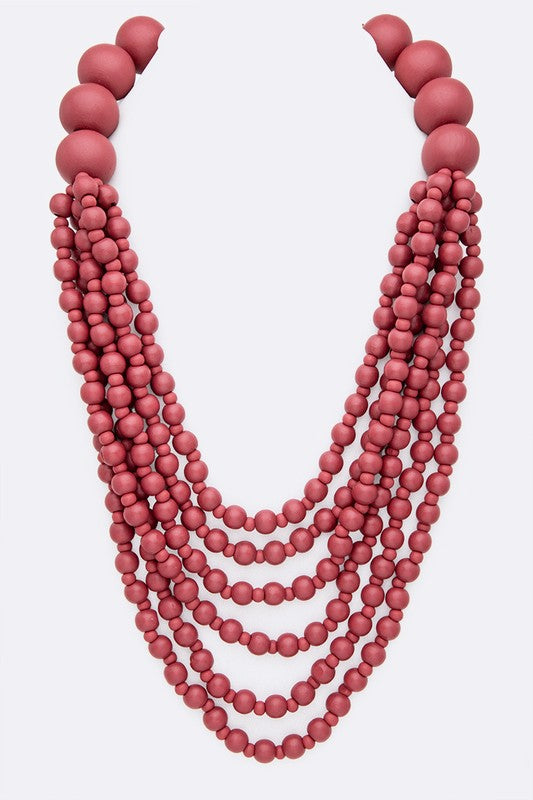 Multi Strand Wooden Beads Necklace