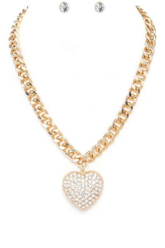 Crystal Heart Pendant Necklace Set