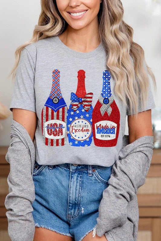 Faux Glitter Patriotic Champagne Graphic T Shirts