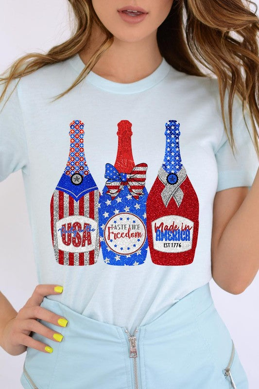 Faux Glitter Patriotic Champagne Graphic T Shirts