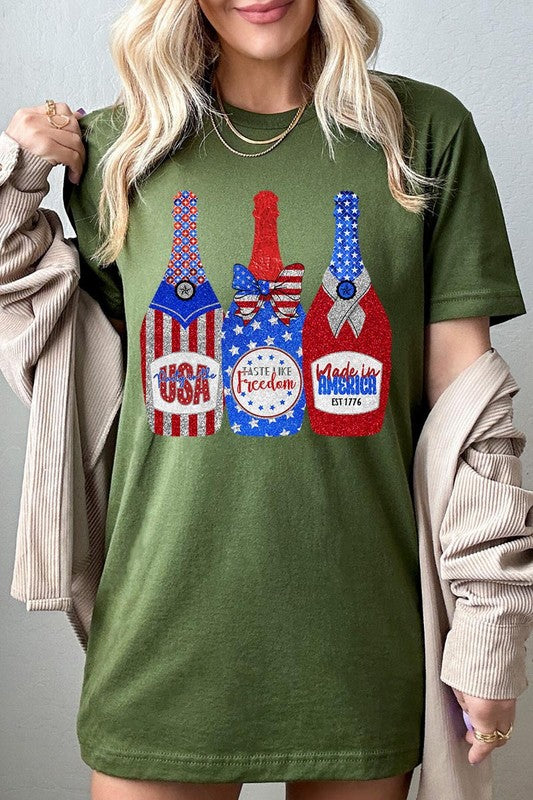 Faux Glitter Patriotic Champagne Graphic T Shirts