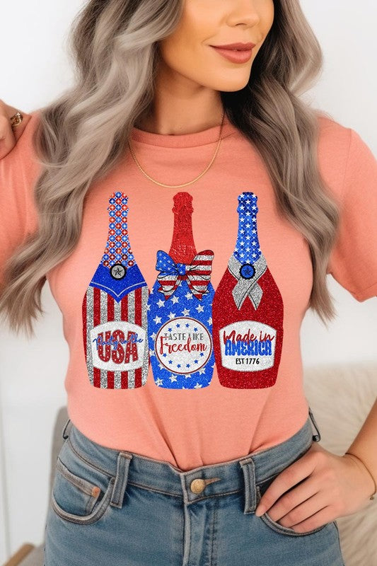 Faux Glitter Patriotic Champagne Graphic T Shirts