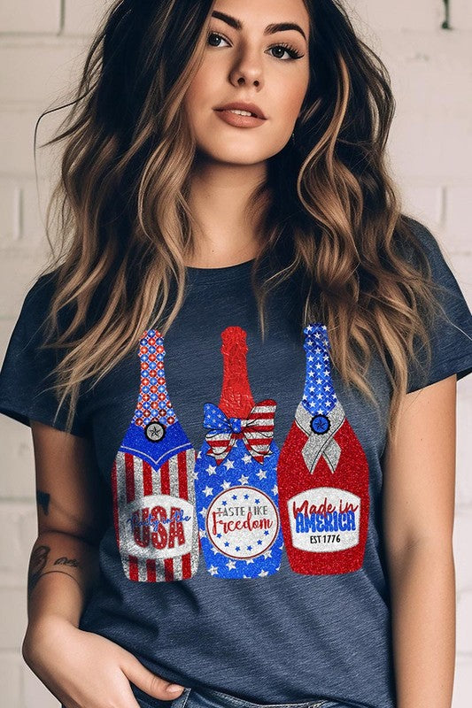 Faux Glitter Patriotic Champagne Graphic T Shirts