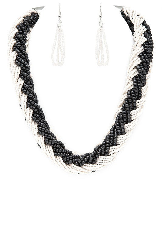 Braided Seed Beads Statement 2 Tone Necklace Set