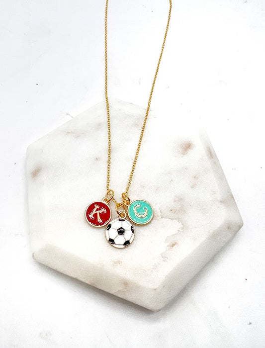 Red Teal Gold KC Current Initial Necklace Soccer