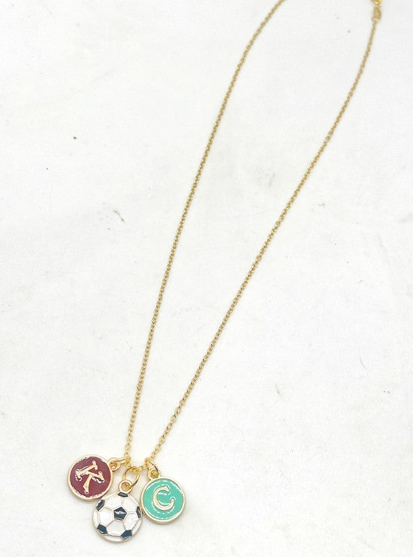 Red Teal Gold KC Current Initial Necklace Soccer