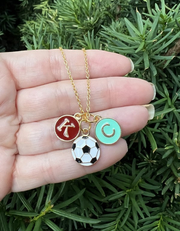 Red Teal Gold KC Current Initial Necklace Soccer