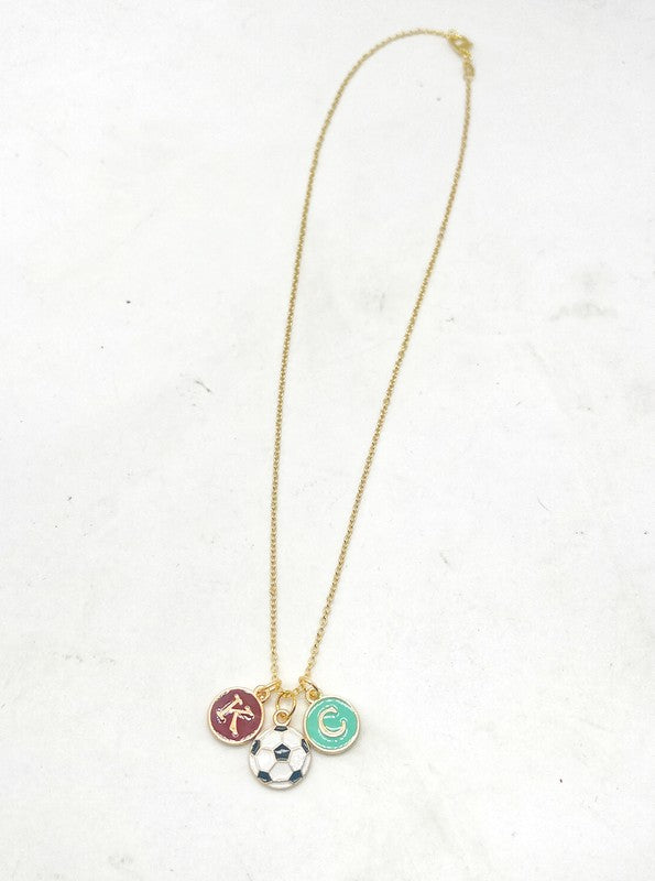 Red Teal Gold KC Current Initial Necklace Soccer