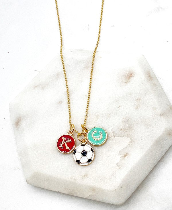 Red Teal Gold KC Current Initial Necklace Soccer