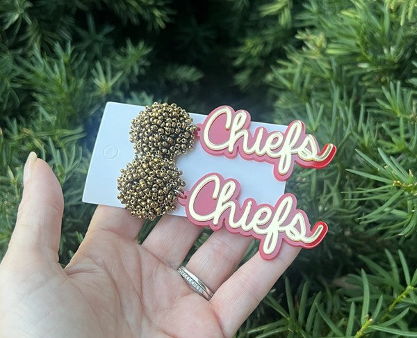 Kansas City Chiefs Pom Gold Red Football Earrings