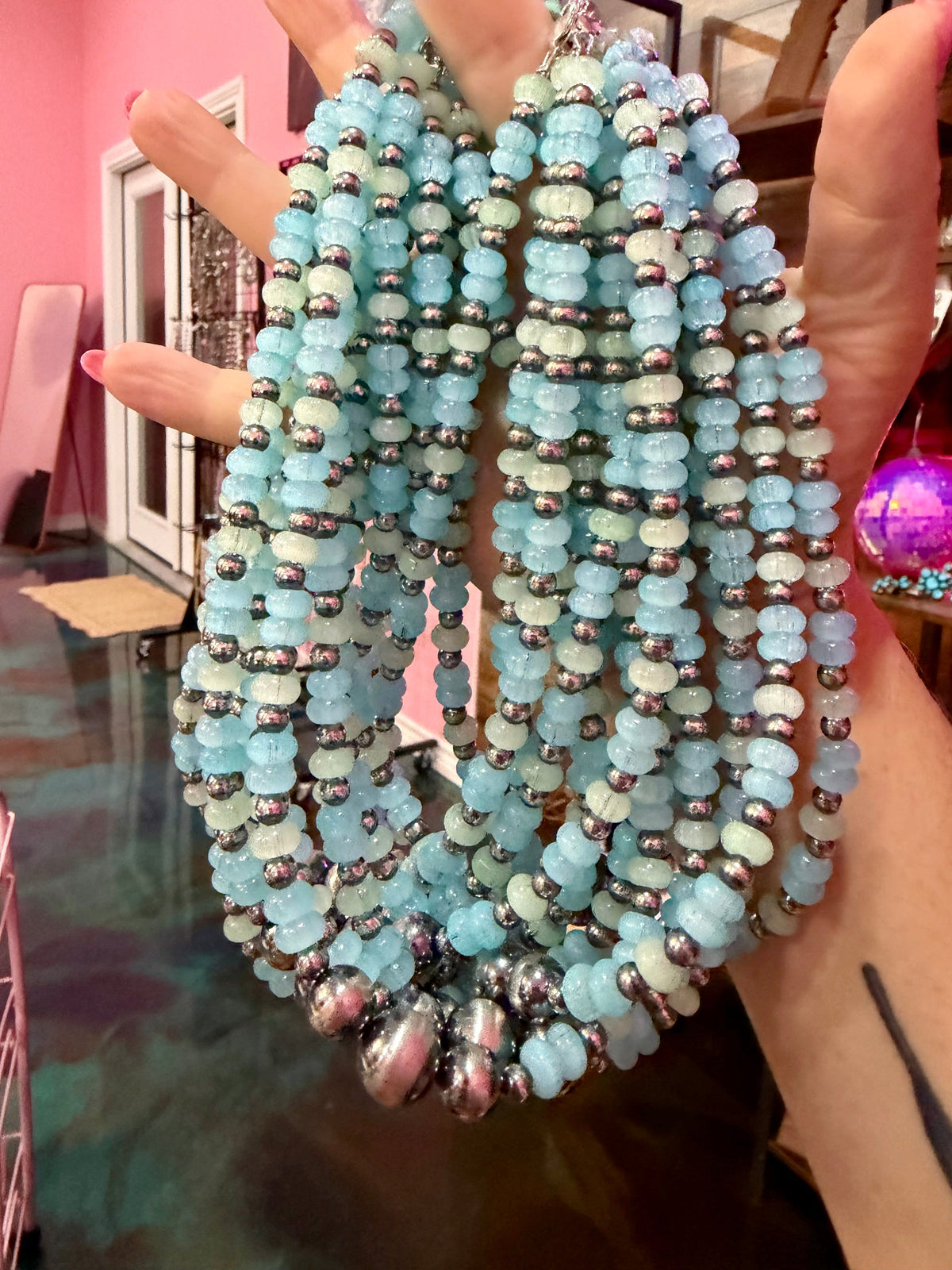 16-Inch Colorful Glass Bead & Sterling Silver Pearl Necklace - 14 options