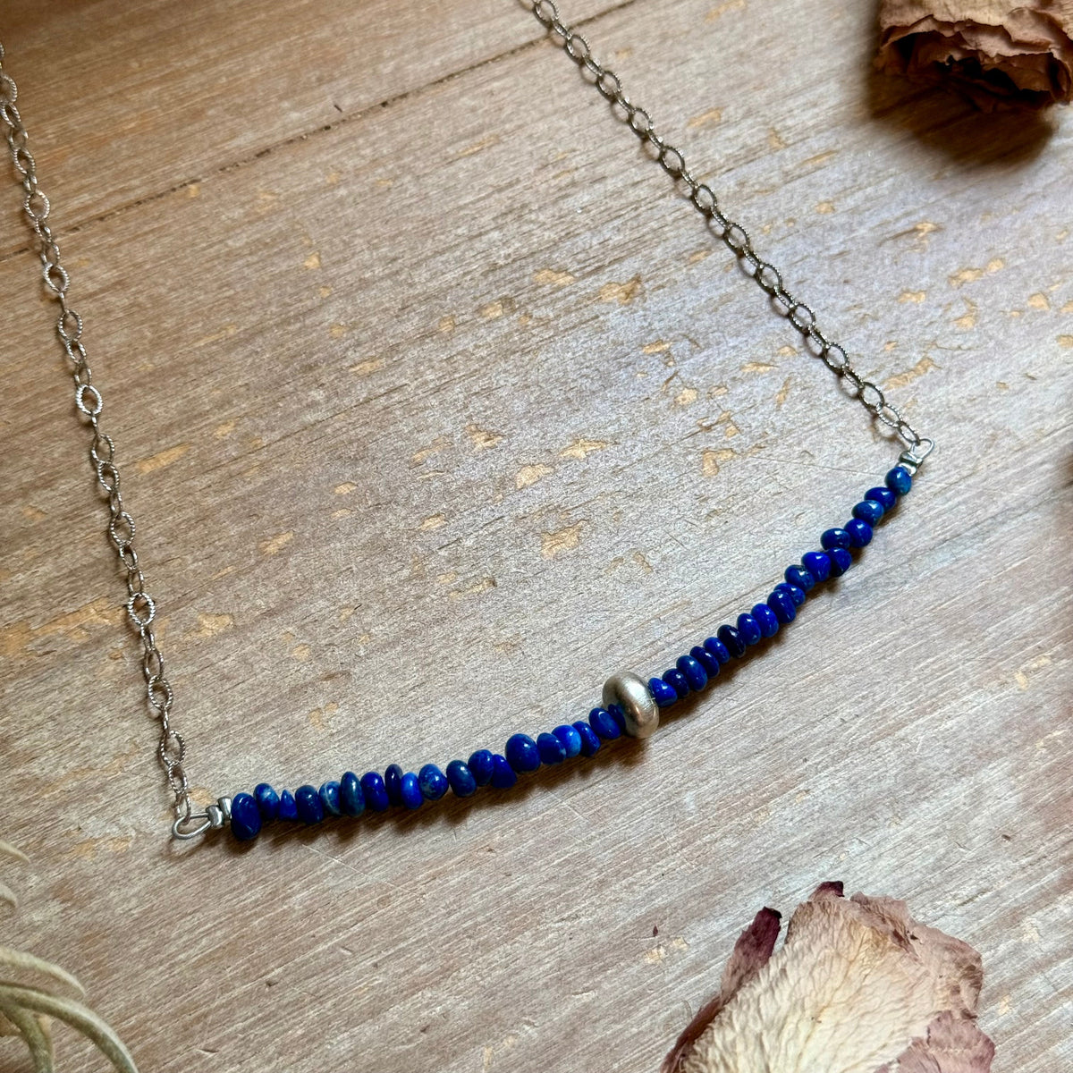 17-Inch Lapis Nugget & Sterling Silver Necklace