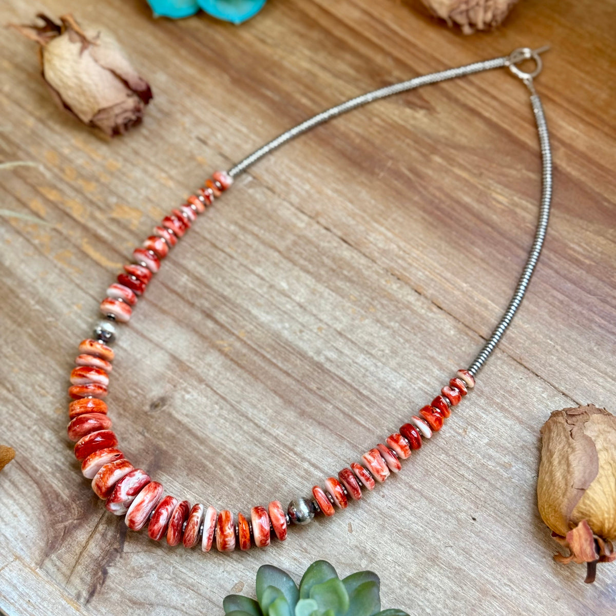 22-Inch Graduated Red & Orange Spiny Oyster Necklace