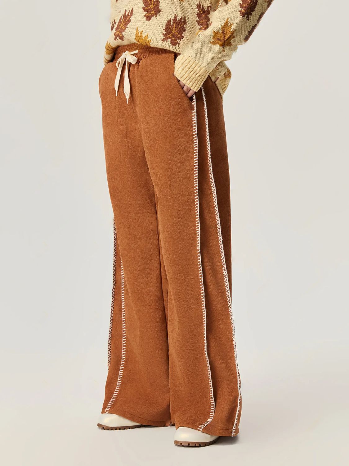 Drawstring Wide Leg Pants with Pockets