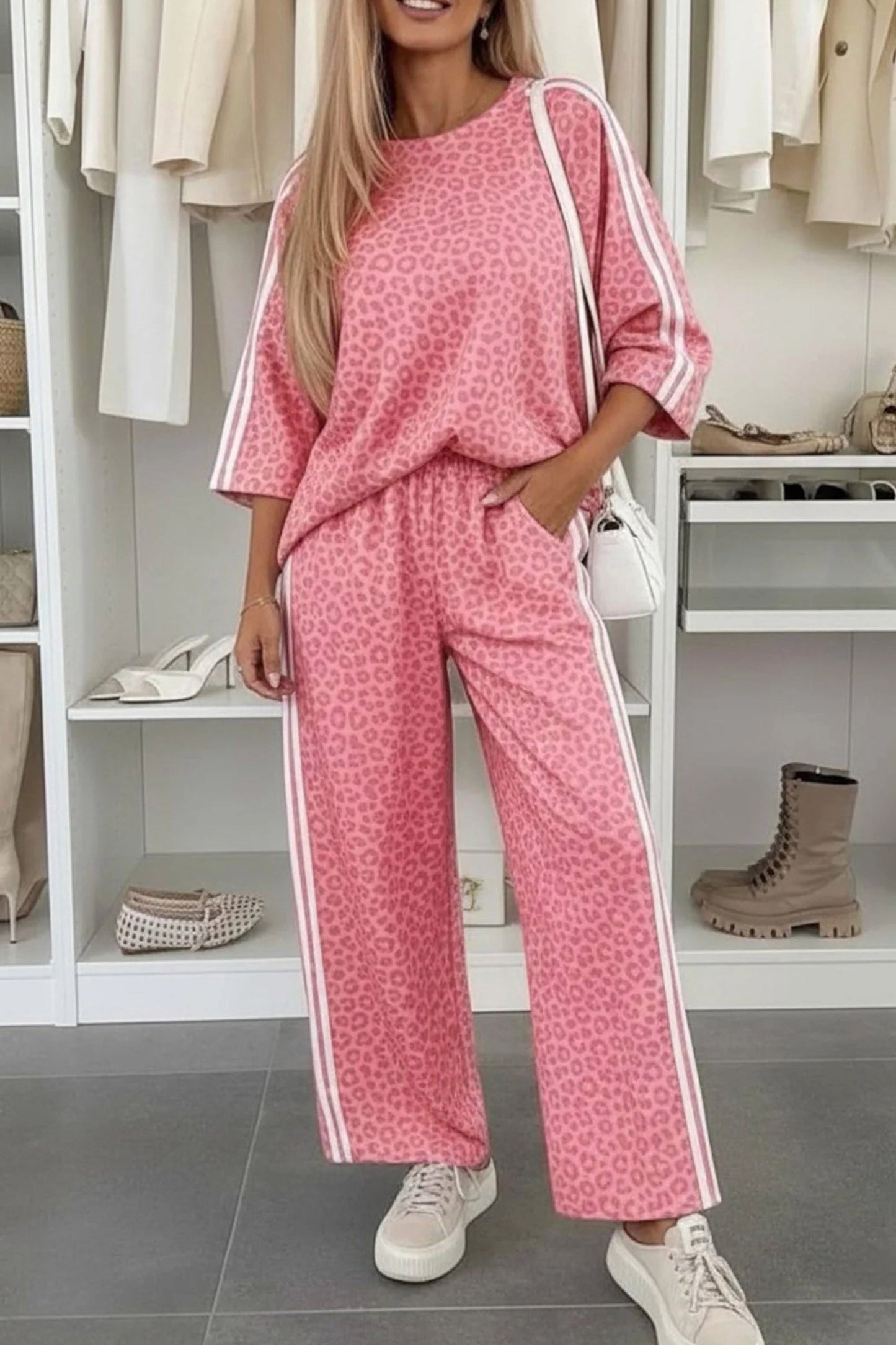 Leopard Varsity Stripe Pant Set