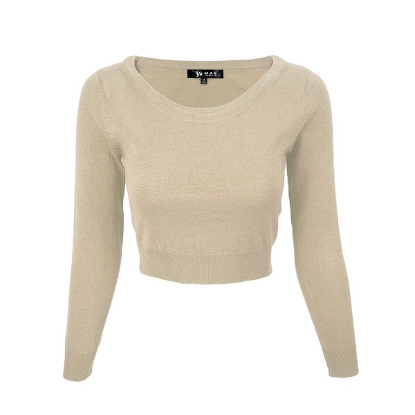 Round Neck Long Slv Crop Sweater Knit Crop Top