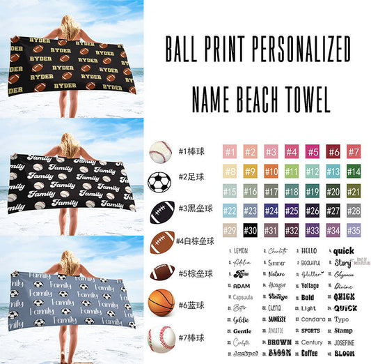 Sport Balls Personalized Name Beach Towel