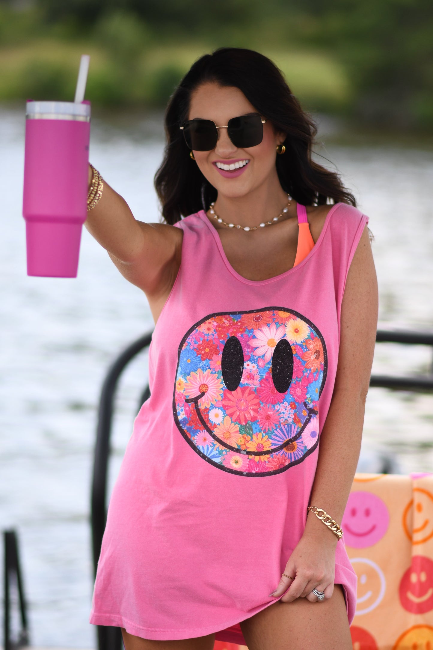 Neon Floral Smiley Tank/Tee