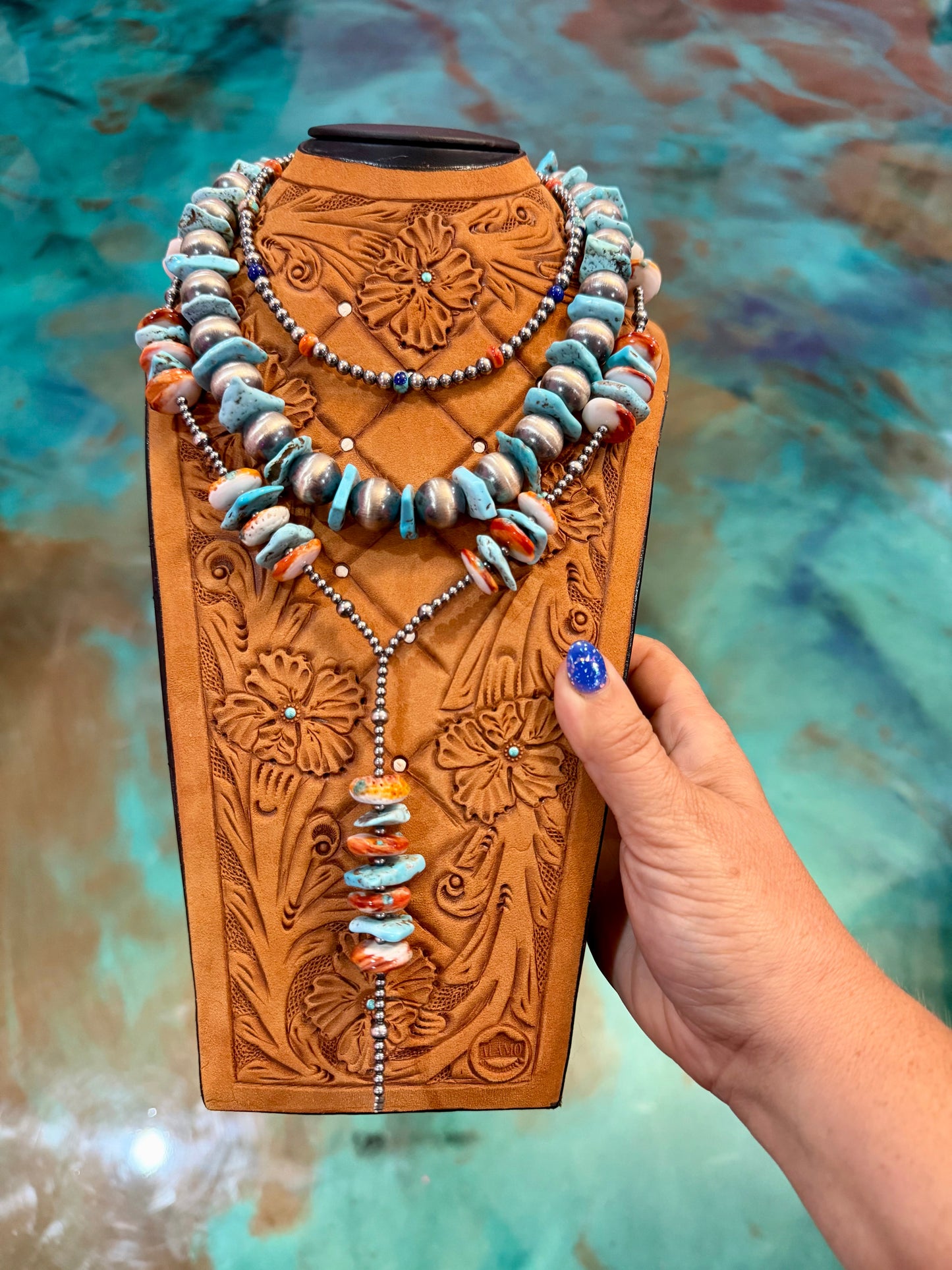 Jaci Blue Turquoise, Spiny Oyster, Lapis & Sterling Silver Pearl Necklace — Pick Your Favorite
