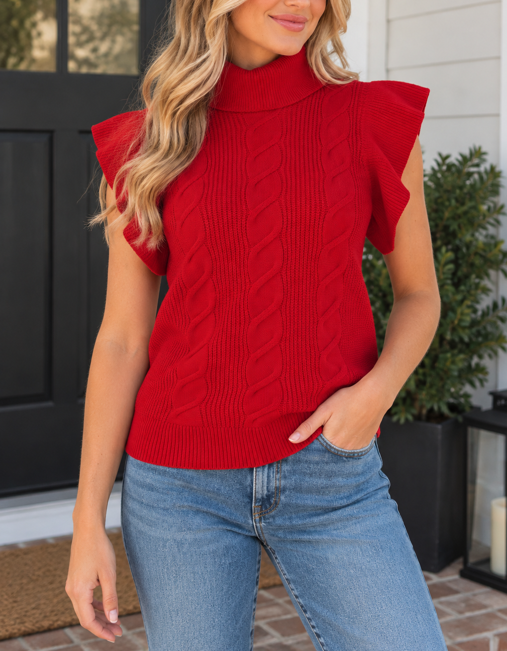 Cable Knit Ruffled Sweater