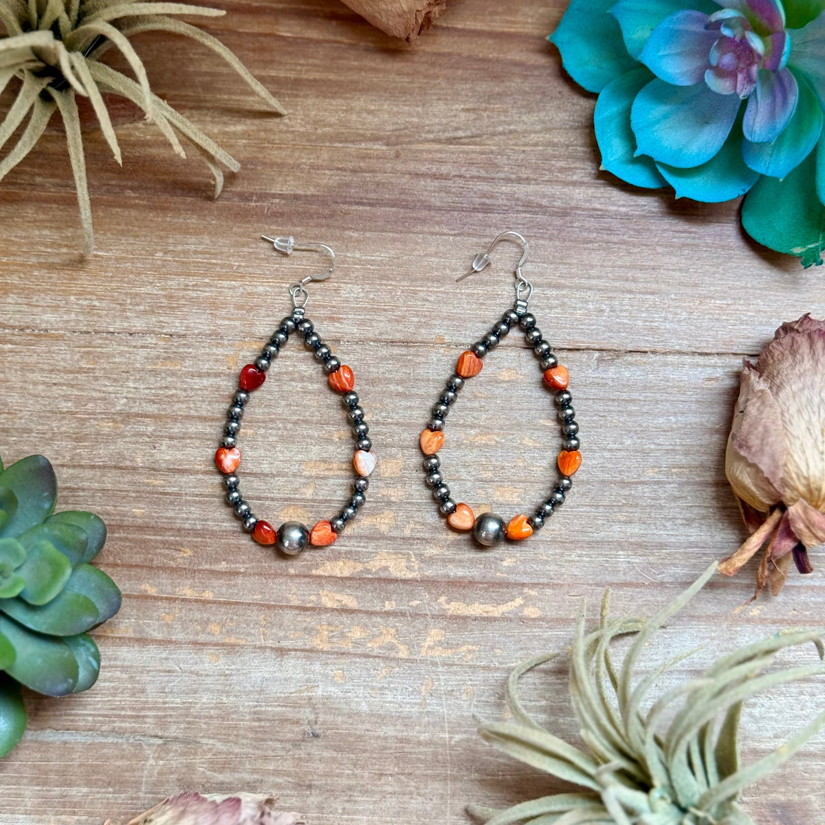 Orange Spiny Oyster Heart Statement Earrings
