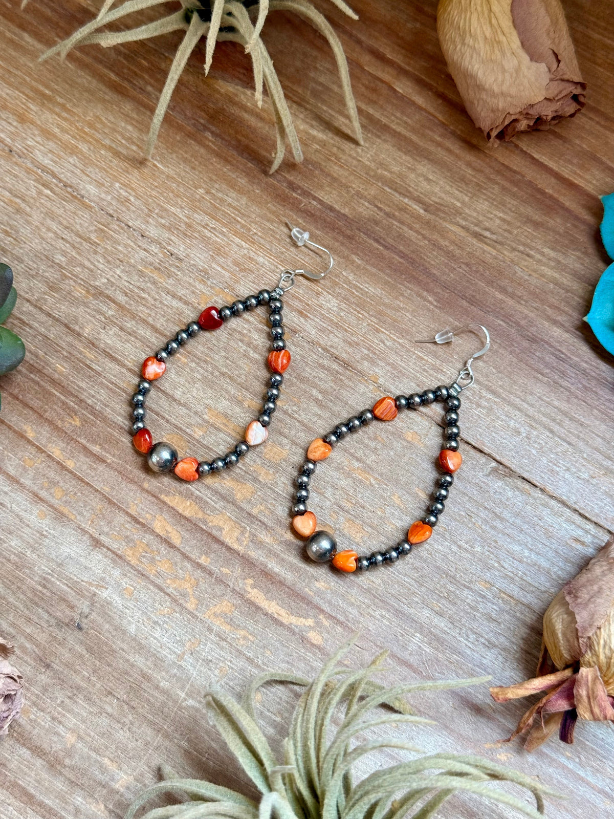 Orange Spiny Oyster Heart Statement Earrings
