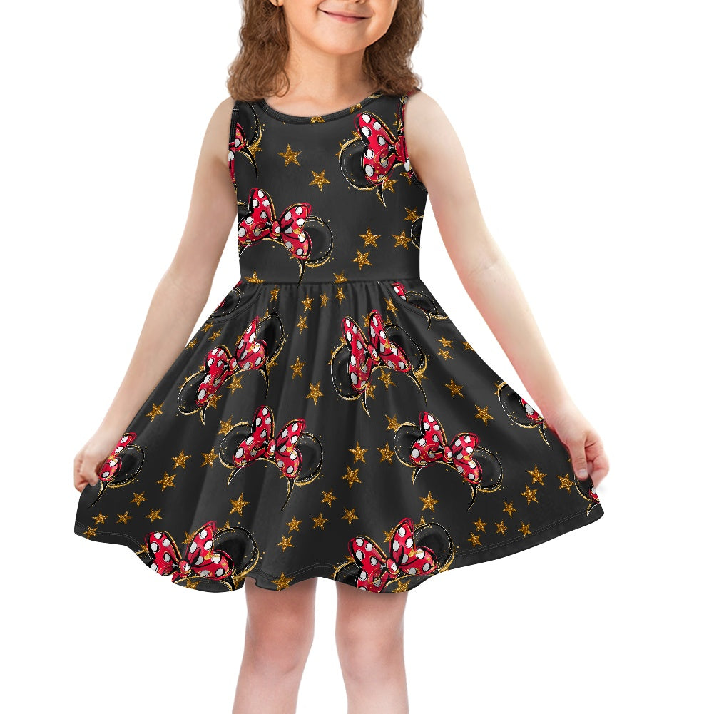 Black Mouse Girls' Dress with Pockets