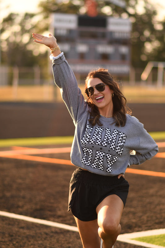 **SALE** RTS Gray Checkered Game Day Sweatshirt