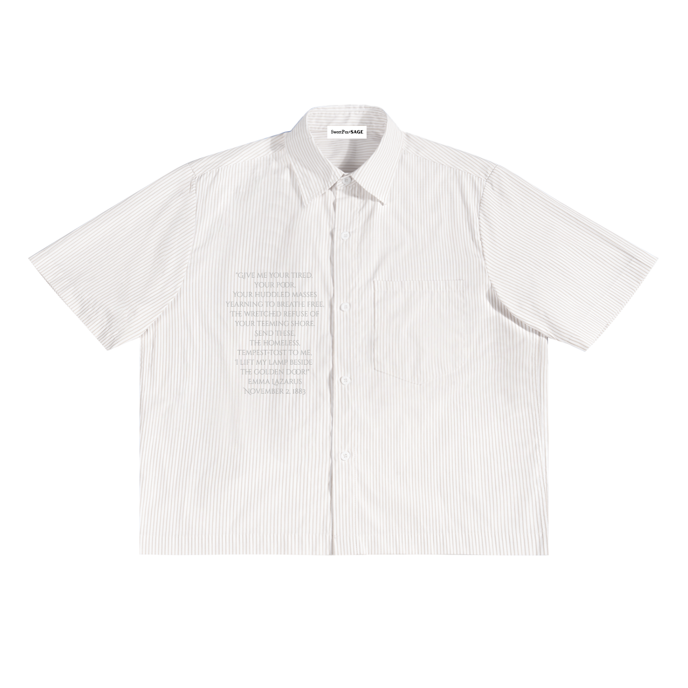 Boxy pinstripe,Button up,Graphic button up,Unisex graphic,Mother of Exiles,Statue of Liberty,Fourth of July,July 4th,Exclusive design 