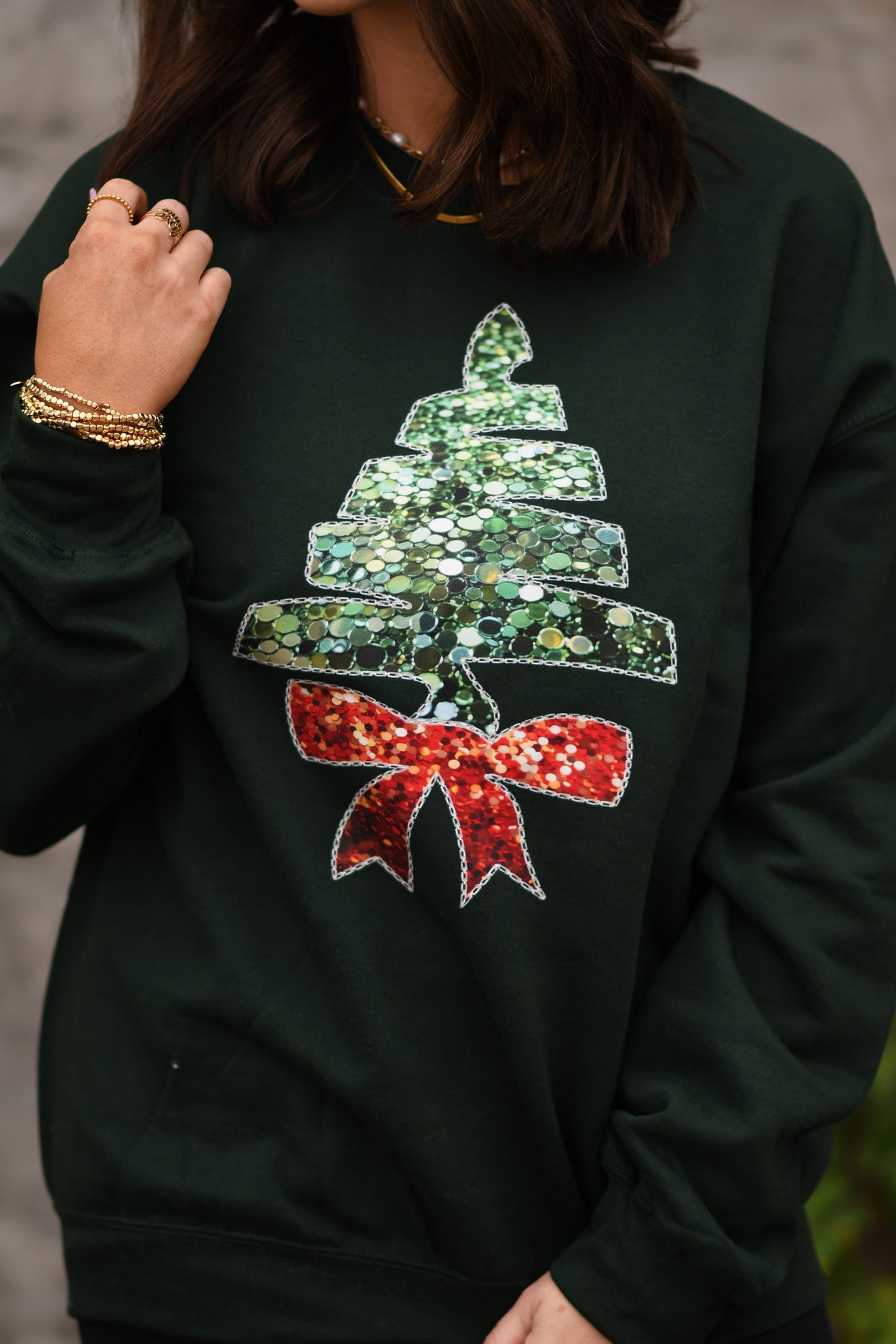 RTS Faux Sparkles Bow Tree Sweatshirt